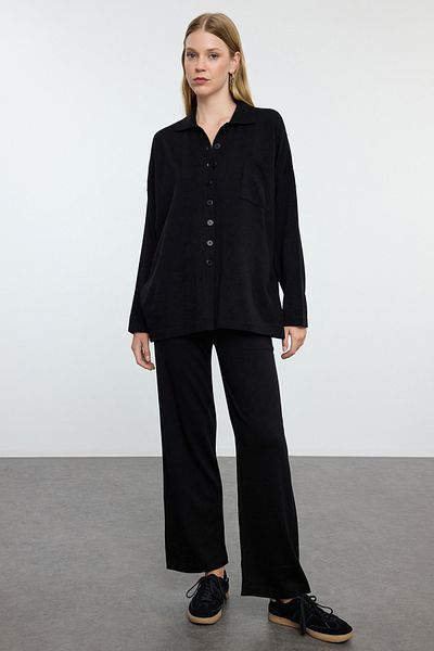 Trendyol Collection Basic Black Polo Collar Knitwear Set - Twoaw25Au00117