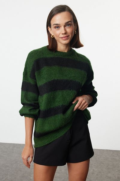 Trendyol Collection Pulover verde cu textura moale, tricotaj lat, TWOAW25KZ00283
