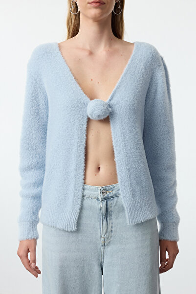 Trendyol Collection Niebieski dzianinowy kardigan w kolorze różu - TWOAW25HI00081