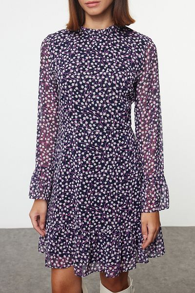 Trendyol Collection Μίνι φόρεμα σε γραμμή Α ruFFle - Μωβ Floral Pattern TCLAW19LJ0076