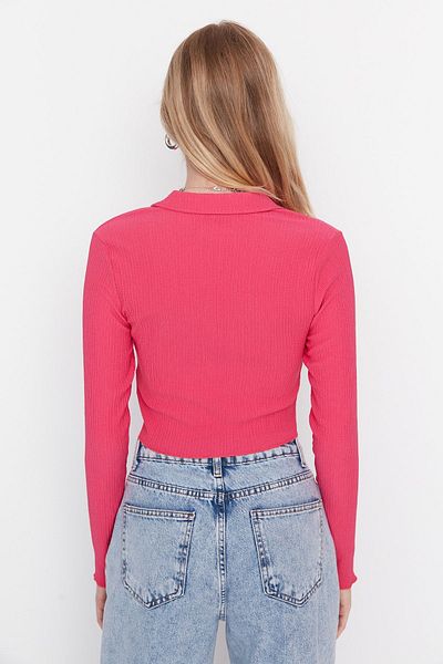 Trendyol Collection Φούξια με κουμπιά εφαρμοστό πόλο περιτυλίγματος λαιμού/ ανάγλυφη πλεκτή μπλούζα TWOAW22BZ0241