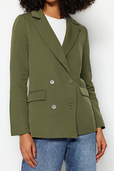 Trendyol Collection Dvouřadá tmavě khaki bunda saka – podšitá a tkaná, TWOAW21CE0272