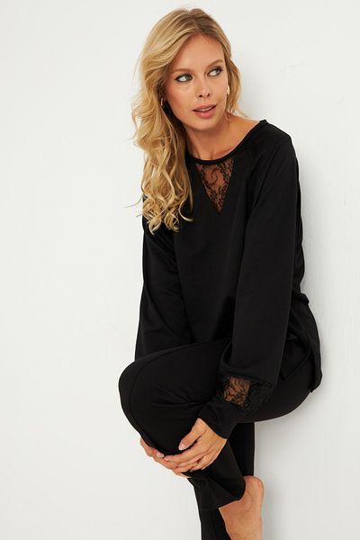 Cool & Sexy Dámská černá mikina s krajkou - Ey2906