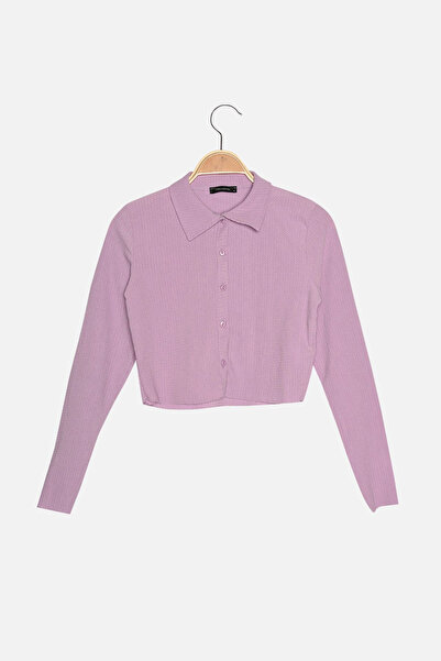 Trendyol Collection Πλεκτή μπλούζα με λαιμό πόλο με λιλά με κουμπιά / Πλεκτή μπλούζα με υφή TWOAW22BZ0241