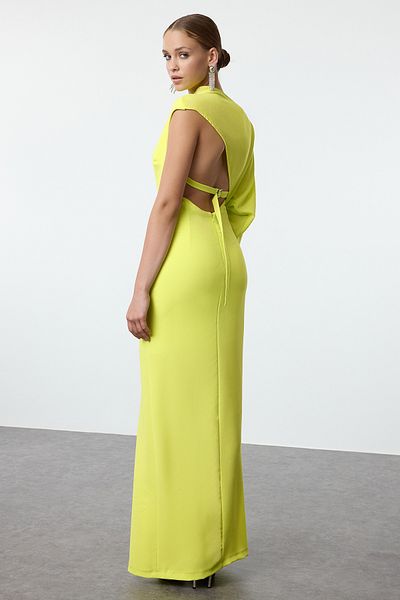 Trendyol Collection Green Low Back Detail Woven Long Stylish Evening Dress Tpraw25Ae00001