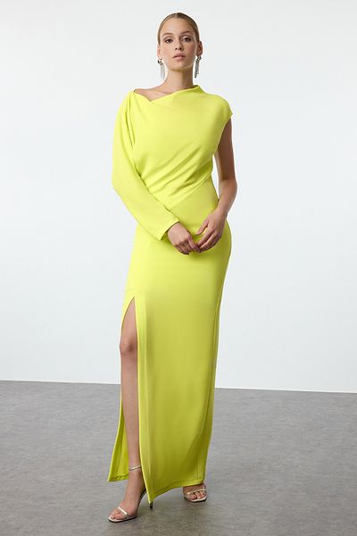 Trendyol Collection Green Low Back Detail Woven Long Stylish Evening Dress Tpraw25Ae00001