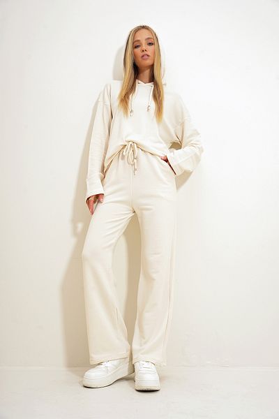 Trend Alaçatı Stili Vanilla HoodEd Lycra WomEn's Tracksuit SEt - ALC-X12495