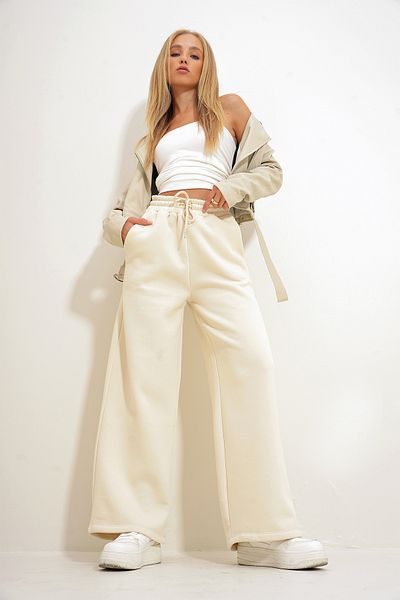 Trend Alaçatı Stili Stone Color Women's Palazzo Trousers - 3 Thread, Raised, Double Pocket, Alc-X12569