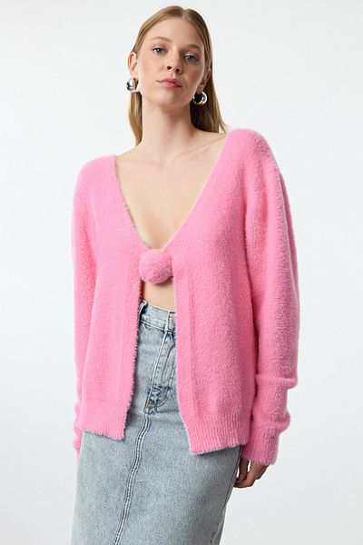 Trendyol Collection Rose Detailed Pink Knitwear Cardigan - TWOAW25HI00081