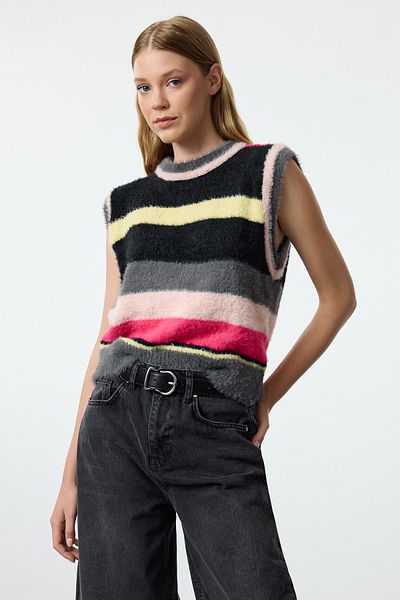 Trendyol Collection Crew Neck Gray Knitwear Sweater - Color Block, TWOAW25SV00024
