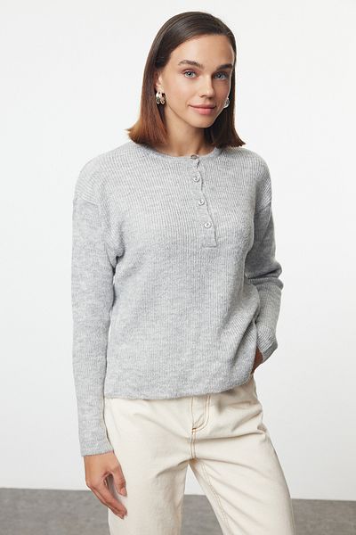 Trendyol Collection Gray Soft Knitwear Sweater - Wide Fit, More Sustainable Twoaw25Kz00309