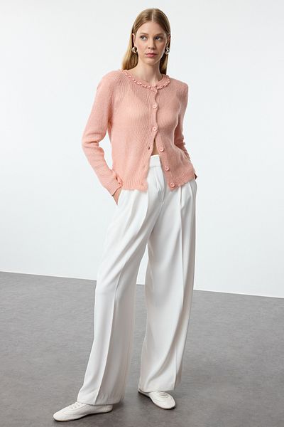 Trendyol Collection SofT TexTured Pink KniTwear Cardigan - Tulle Embroidered, TWOAW25HI00305