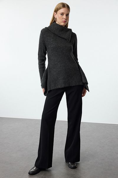 Trendyol Collection Asymmetric Collar - Zippered Anthracite Knitwear Sweater TWOAW25KZ00066