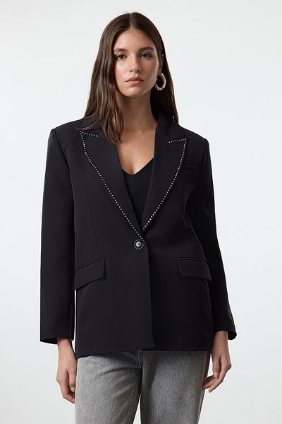 Trendyol Collection Λεπτομερές υφαντό σακάκι με μαύρο γιακά TWOAW25BC00006
