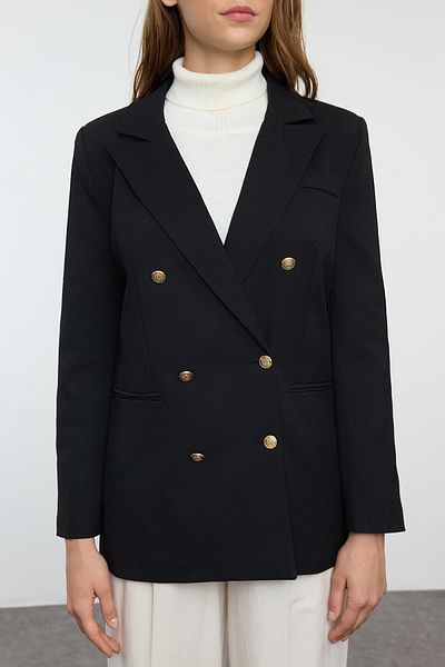 Trendyol Collection Button Detailed Black Blazer Jacket - Twoaw25Bc00012