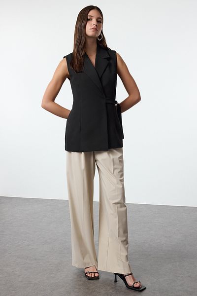 Trendyol Collection Long Black Woven Vest - Regular Fit, Accessory Detailed Twoaw25Ye00073