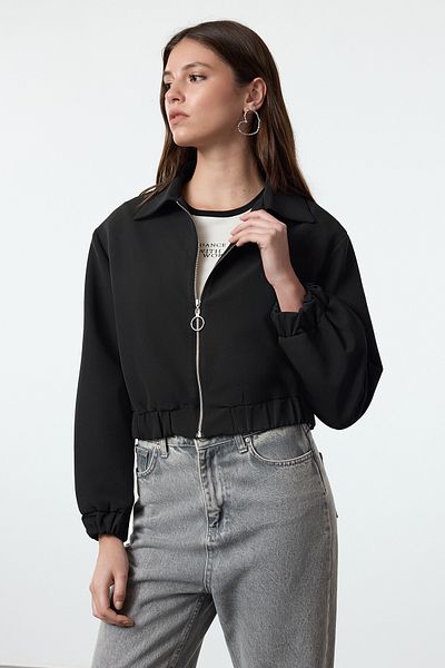 Trendyol Collection Черно тъкано яке с цип и яка на риза Twoaw25Ce00040