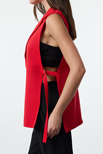 Trendyol Collection Red Oversize Accessory Detailed Woven Vest Twoaw23Ye00032