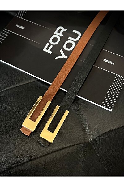 Fiori Pachet de 2 produse de ofertă - Curea neagră-brun cu cataramă de design...