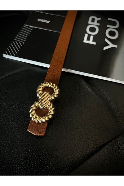 Fiori Tan Thin Γυναικεία Ζώνη - Για Twist Χρυσή Πόρπη, Παλτό, Πουκάμισο και Φόρεμα