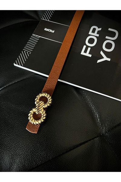 Fiori Tan Thin Γυναικεία Ζώνη - Για Twist Χρυσή Πόρπη, Παλτό, Πουκάμισο και Φόρεμα