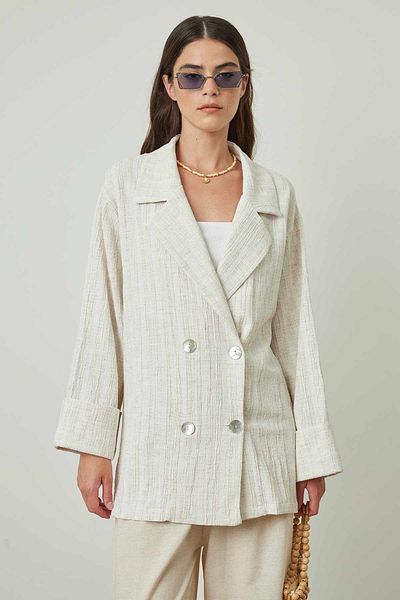 Hooopstore Beige Linen Jacket - SEDEF Buttoned