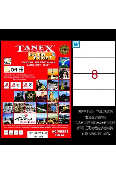 Tanex 105x72 Laser Label - 100 Yp, Laser-copy-inkjet Tw-2408
