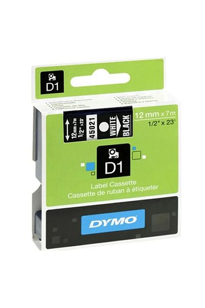 Dymo Κορδέλα D1 - Λευκή 45021, 12mmx7mm σε μαύρο, τυπική κορδέλα
