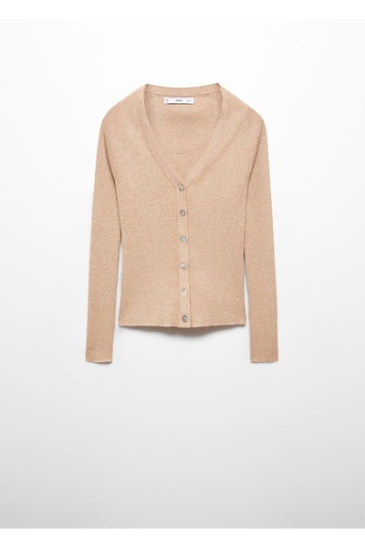 MANGO Woman Kardigan s žebrovaným výstřihem do V