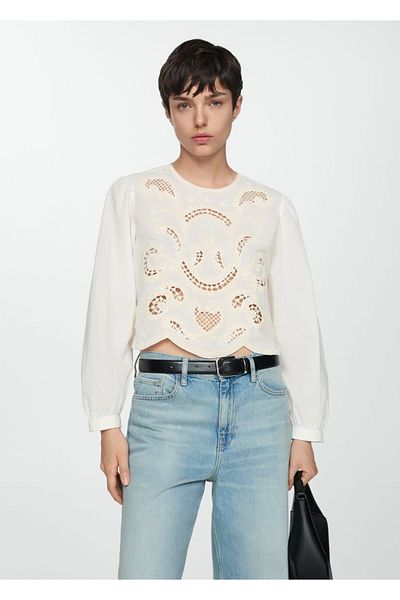 MANGO Woman Bluză cu mâneci bufante brodate