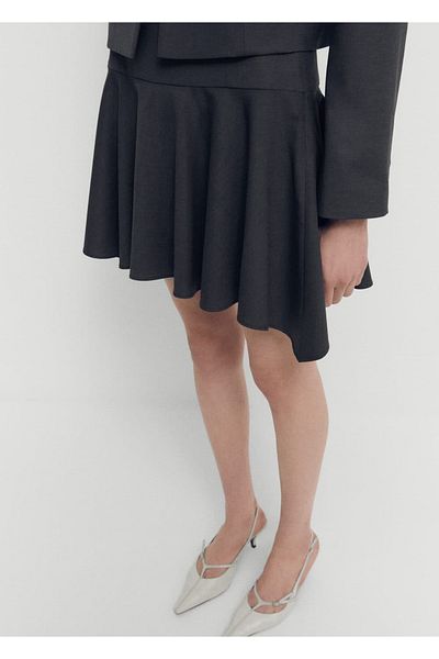 MANGO Woman Asymmetric Cut Wool Mini Skirt - Detailed on the Bottom