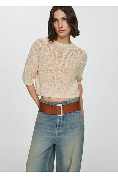 MANGO Woman Pulover cu maneca scurta din bumbac 100%.