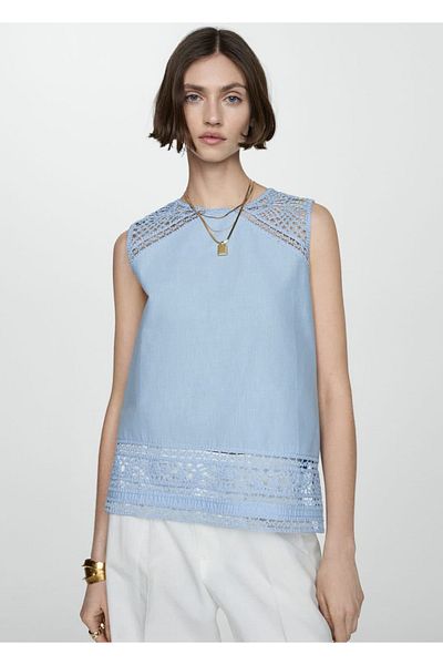 MANGO Woman Bluza din bumbac brodata