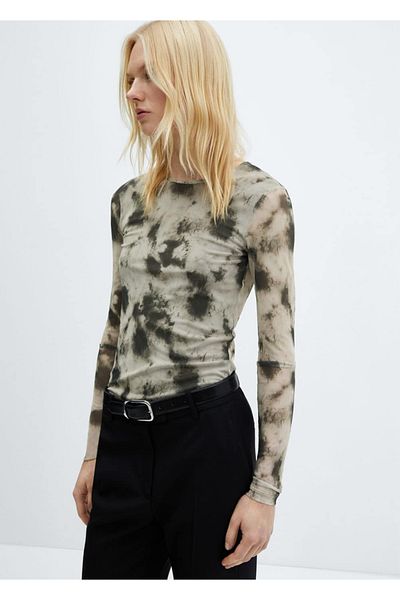 MANGO Woman Mesh Patterned T-Shirt