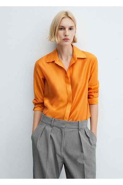 MANGO Woman Stylowa koszula z ukrytymi guzikami