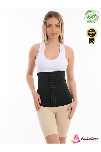 EMBA KORSE Women's Black Latex Steel Underwire Corset - Size 2, Slimming Belly Gathering, Slimming