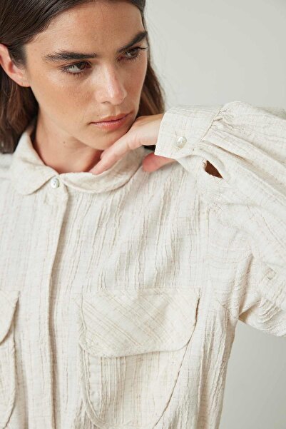 Hooopstore Μπεζ λινό πουκάμισο - Λεπτομέρεια με κορδόνι