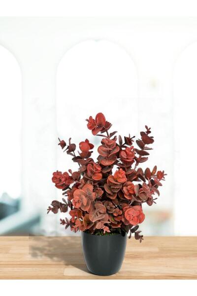 Nettenevime Artificial Flower Black Pot Eucalyptus Boxwood Bunch Powdered Pastel Burgundy Decorative Artificial Plant