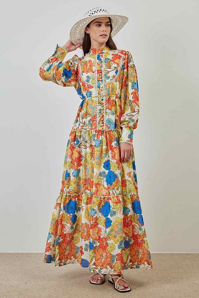 Hooopstore Rochie de in portocaliu moale cu modele etnice