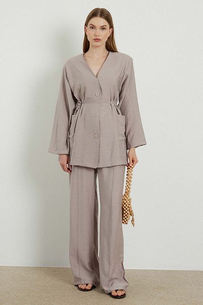 Hooopstore Stone Colored Button Detailed Trousers Set