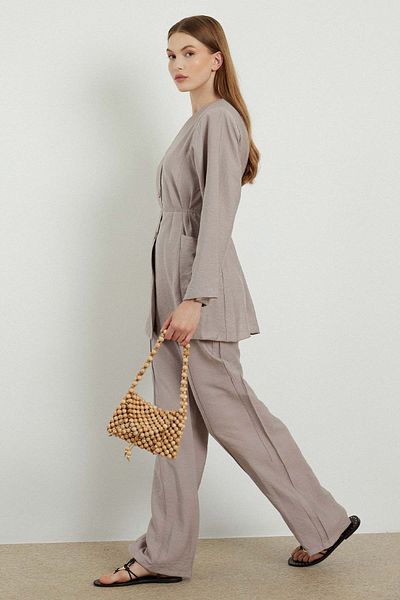 Hooopstore Stone Colored Button Detailed Trousers Set