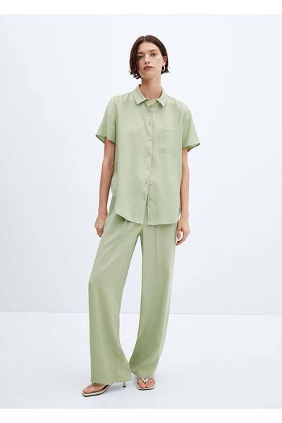 MANGO Woman Elastic waistband wideleg pants