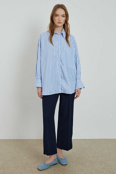 Hooopstore Ριγέ Oversize γαλάζιο πουκάμισο