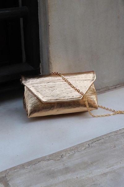 LEONAS Geantă de mână și de umăr pentru femei Croc Clutch cu curea lungă Amedea Gold