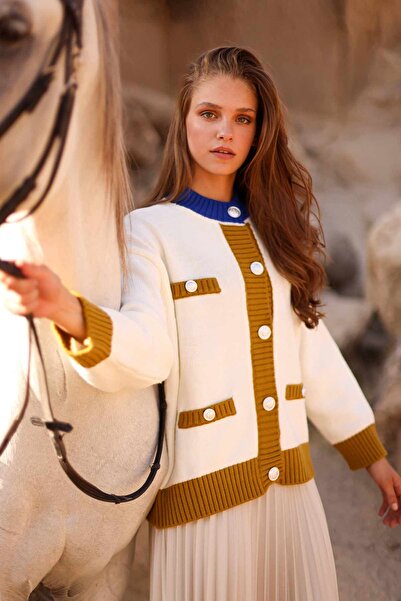 Hooopstore COLOR BLOCKED CARDIGAN - ECRU