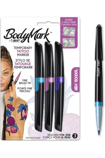 Serve 3 Pack Bic Tatoo Body Mark Temporary Tattoo Pen - New School