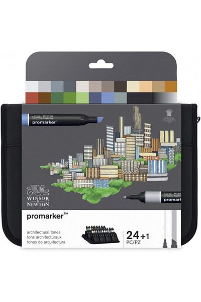 Winsor Newton مجموعة محفظة بروماركر مكونة من 24 قطعة - نغمات معمارية (ألوان فنية)