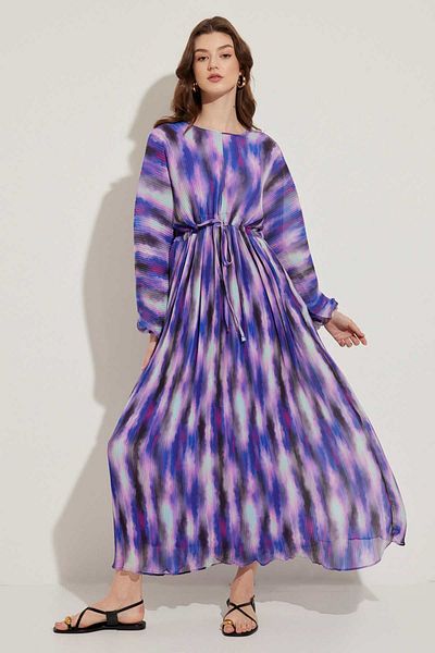 Hooopstore PATTERNED PLEATED DRESS - PURPLE