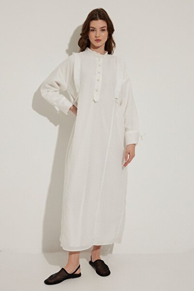 Hooopstore Λευκό φόρεμα με υφή - Λεπτομέρεια με μανίκια Aller