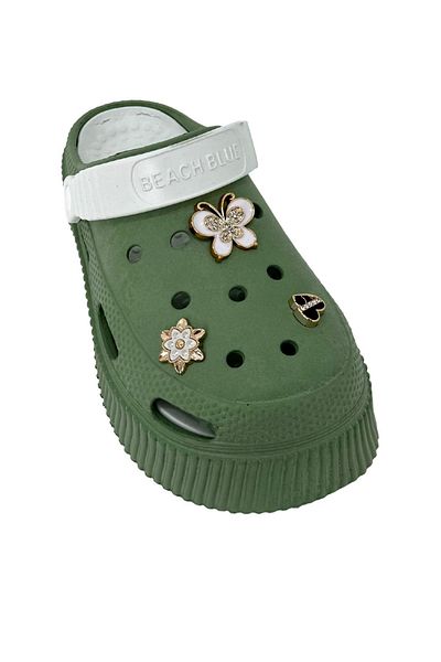 SOLAZER Green and White Orthopedic Sole Figured Women's Slippers - Slz00040